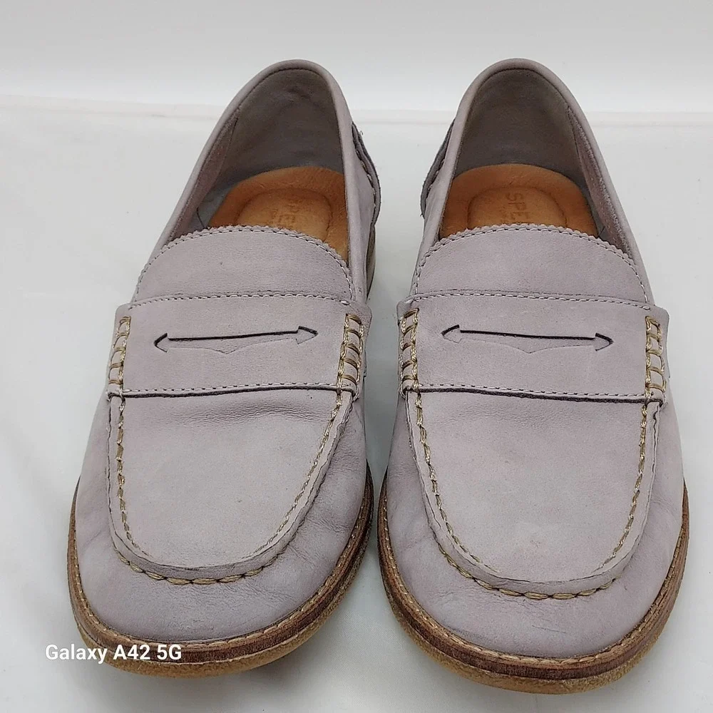 Sperry Top-Sider Seaport Penny Loafers Lavender Nubuck Leather Womens Shoes‎